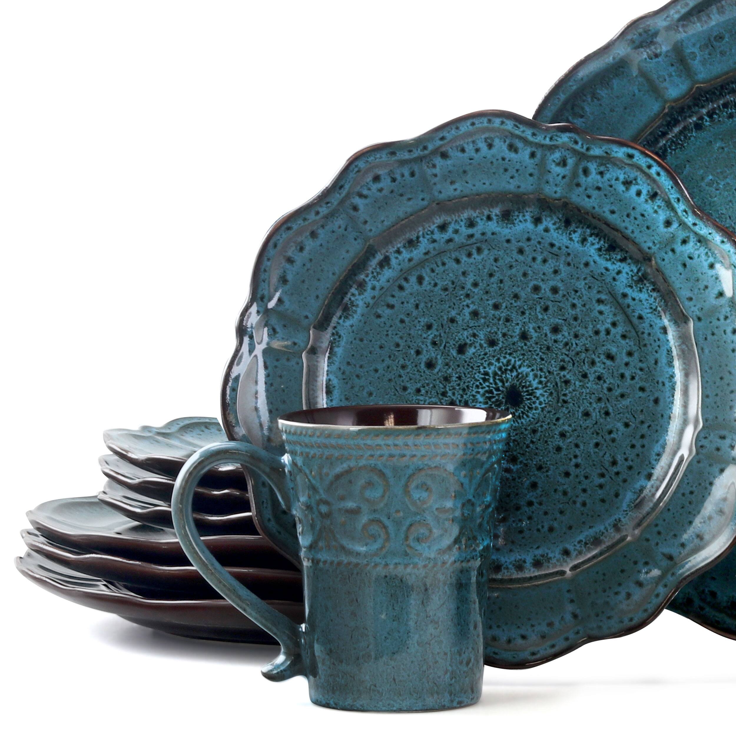 Alt View 3. Elama - Elama Lavish Blue 16 Piece Dinnerware set with Complete Setting for 4 - Lavish Blue.