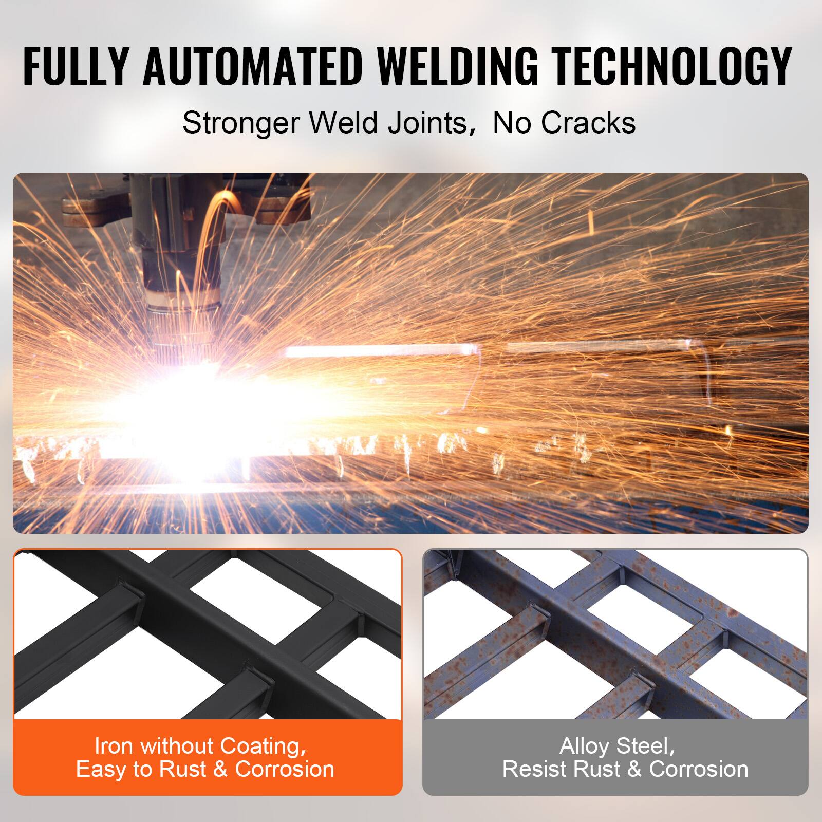 FULLY AUTOMATED WELDING TECHNOLOGY  
Stronger Weld Joints, No Cracks  

Iron without Coating, Easy to Rust & Corrosion  

Alloy Steel, Resist Rust & Corrosion