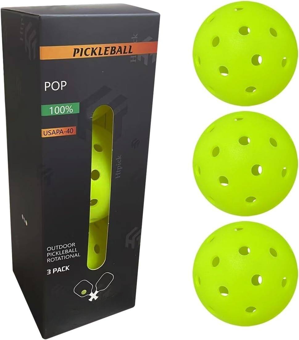 PICKLEBALL  
POP  
100%  
USAPA-40  

OUTDOOR PICKLEBALL ROTATIONAL  
3 PACK