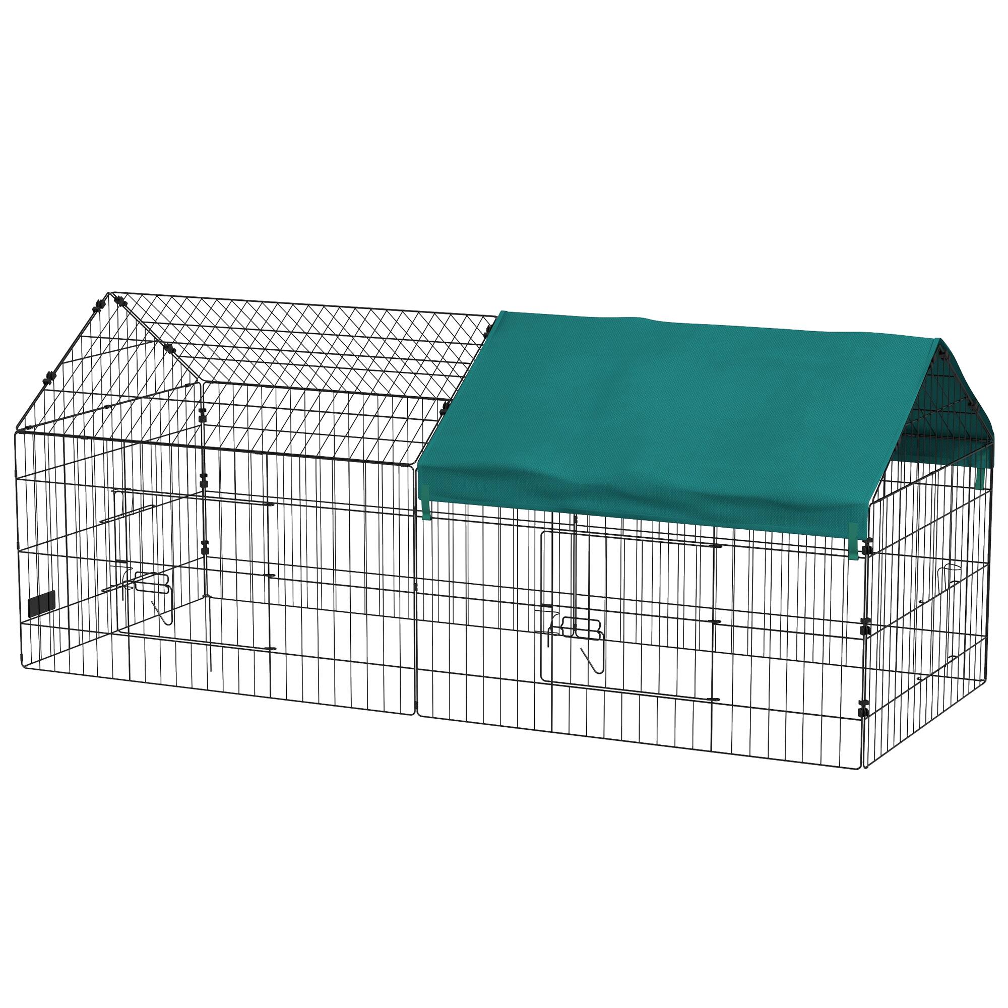 Front. Pawhut - Small Animal Playpen with Roof for Rabbits - Green.