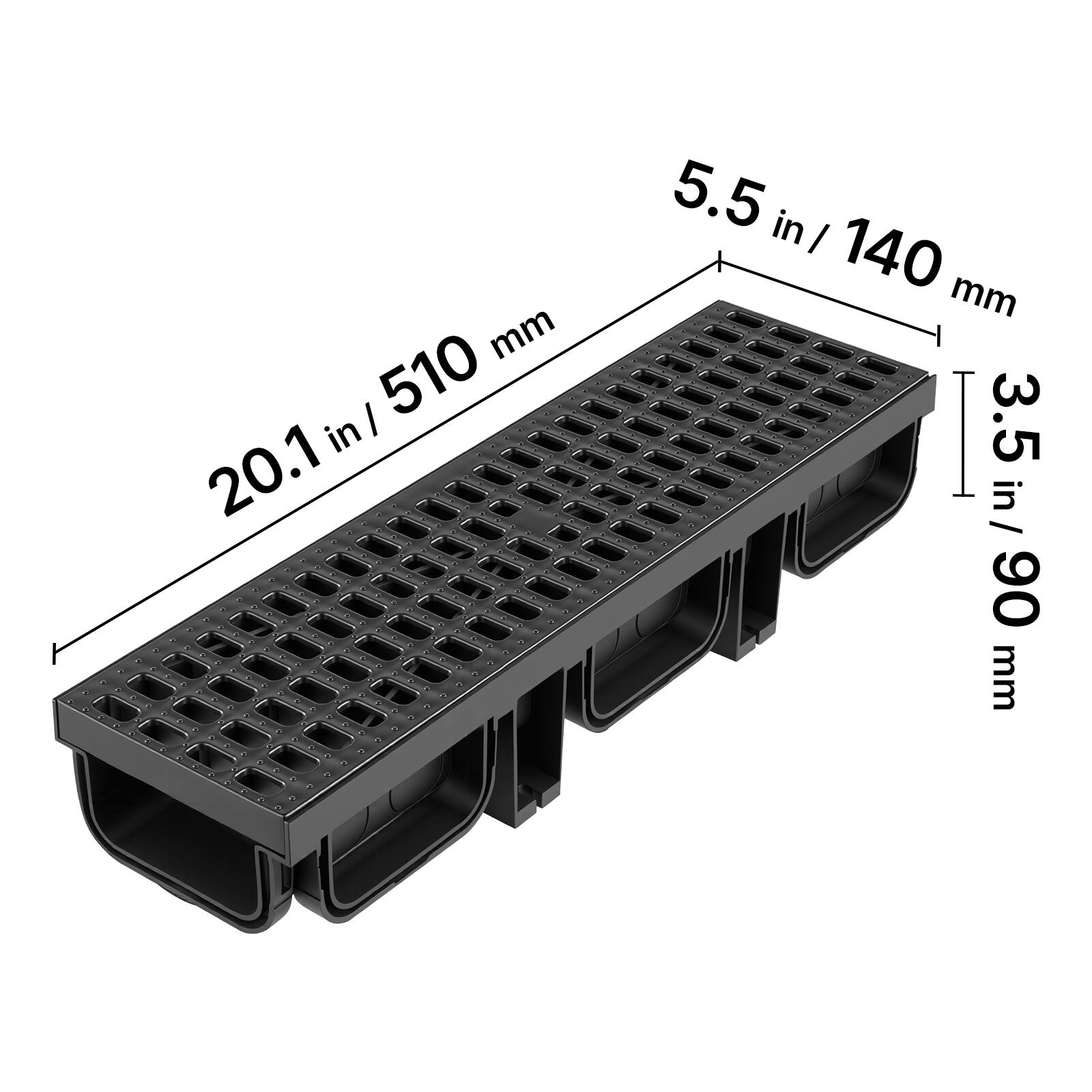 20.1 in / 510 mm  
5.5 in / 140 mm  
3.5 in / 90 mm