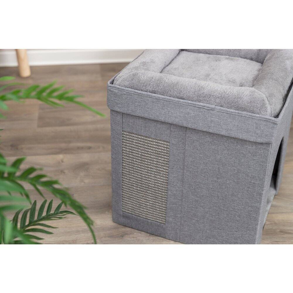 Alt View 2. TRIXIE - Crazy Cube Stackable 1-Story Indoor Cat Condo, Cat House with Scratching Pad - Gray.