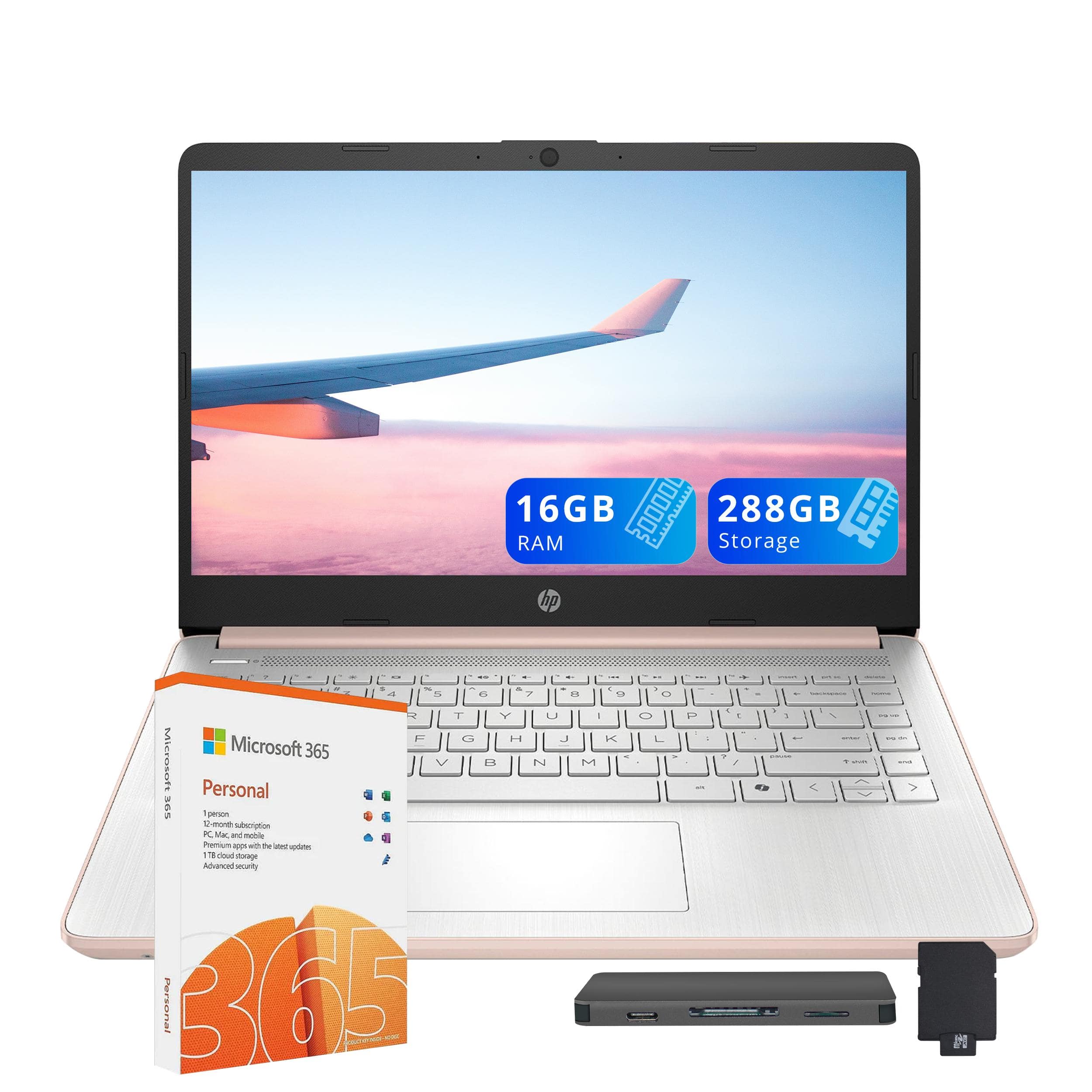 HP - Stream 14" HD Laptop,Intel N150,16GB RAM,128GB UFS+128GB Dock Set,Intel Graphics,1 Year Office 365,Win 11s - Gold