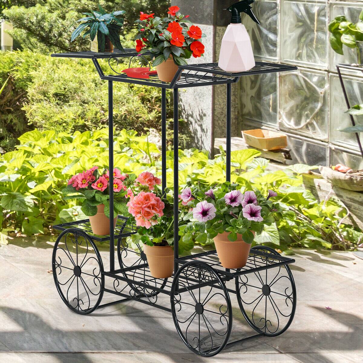Alt View 4. Gymax - Gymax 6-Tier Garden Cart Stand Flower Rack Display Decor Flower Pot Plant Holder - Black.