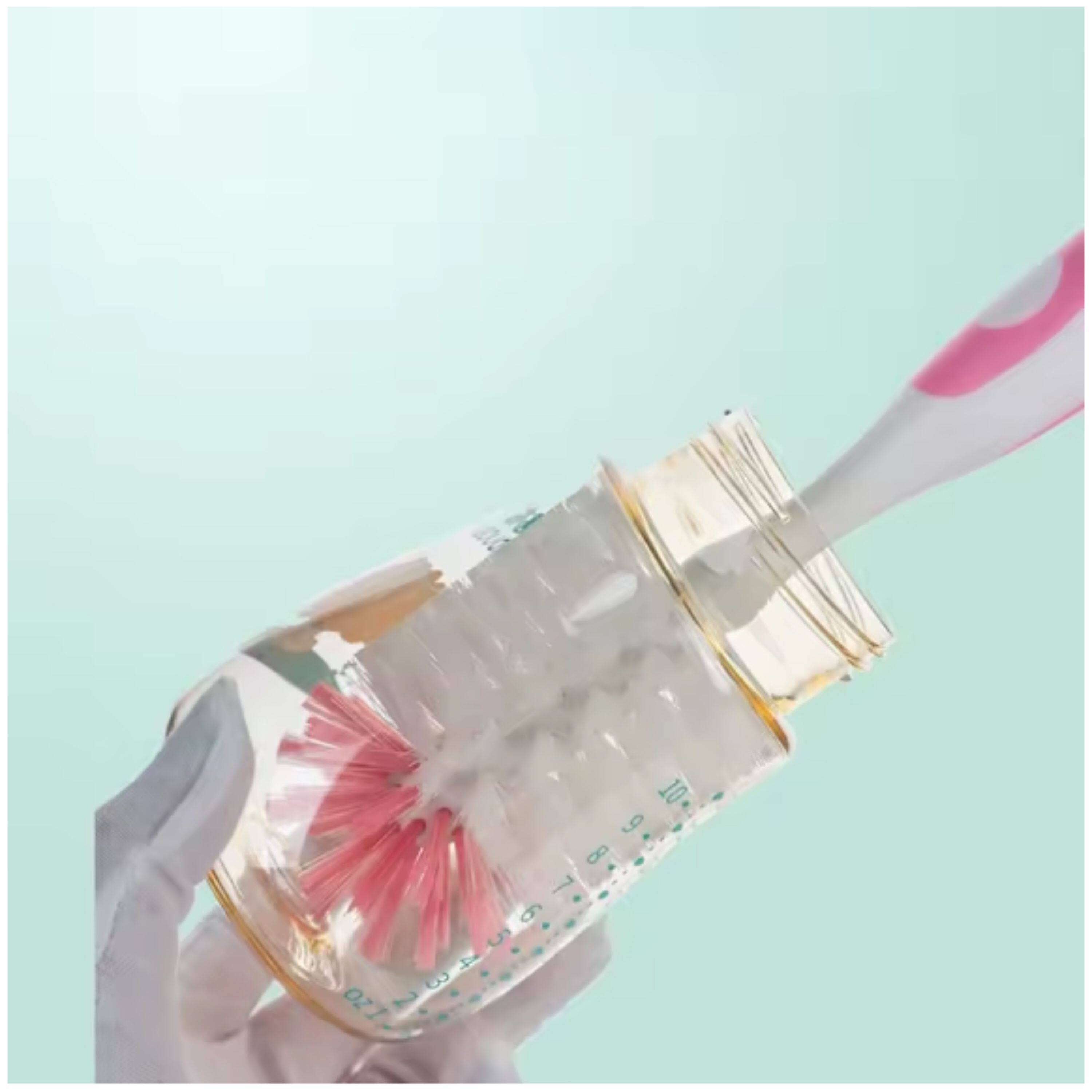 Back. Kitcheniva - Nylon Baby Bottle Cleaning Brush with Suction Cup Stand, Blue - Built-In Twist-Off Nipple & Teat Cleaner.