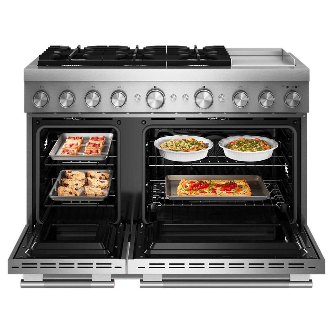 Alt View 1. KitchenAid - 48 inch Wide 6 burner 6.3 cu. ft. Freestanding Dual Fuel Range with Griddle and 6 Burners - Stainless Steel.