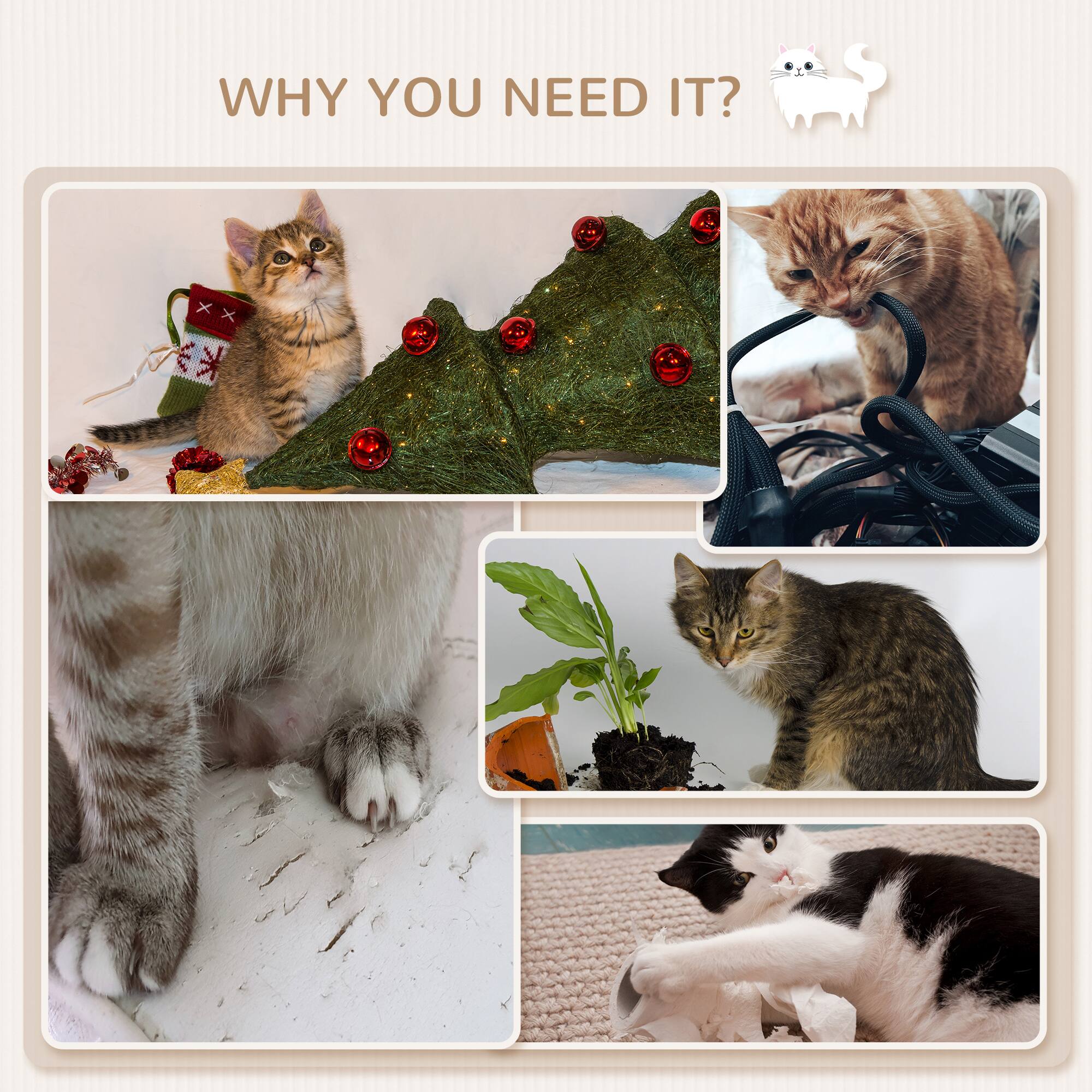 Alt View 2. Pawhut - Wall-Mounted Cat Tree, 4-Layer Cat Wall Shelves with Scratching Board, Kitten Activity Center with Cushions - Natural wood finish.