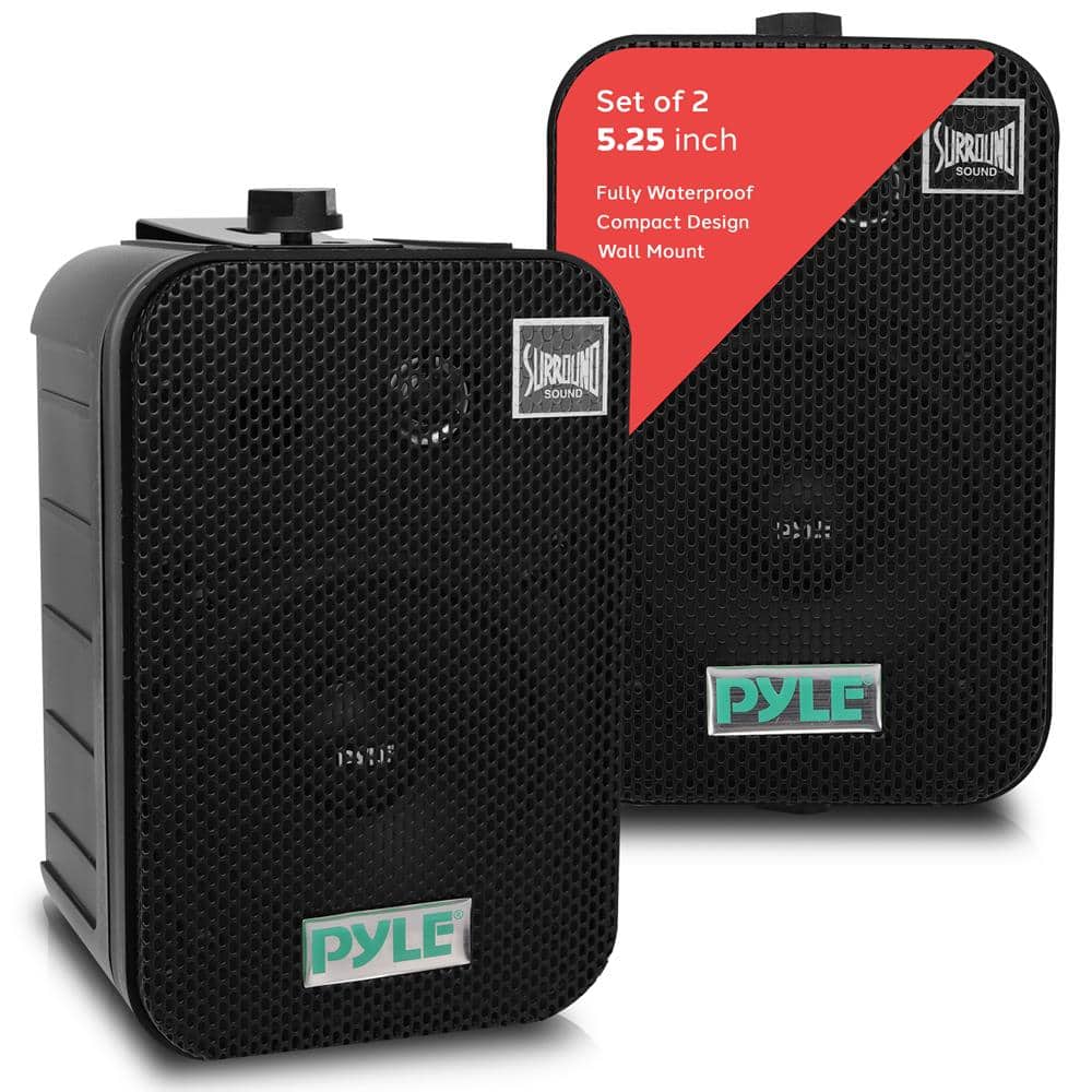 Pyle - 5.25" Outdoor Wall Mount Speakers, Pair, Weatherproof Indoor/Outdoor Speakers with Universal Mounts - Black