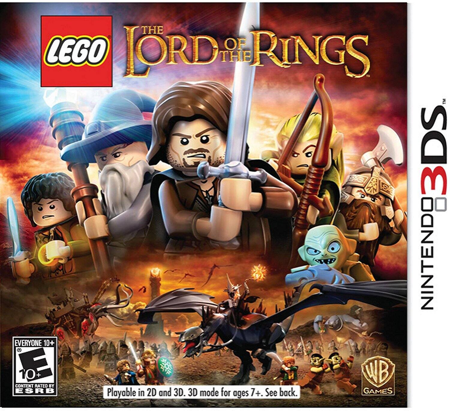 LEGO The Lord of the Rings  
Nintendo 3DS  

Everyone 10+  
Content Rated by ESRB  

Playable in 2D and 3D. 3D mode for ages 7+. See back.  

WB Games
