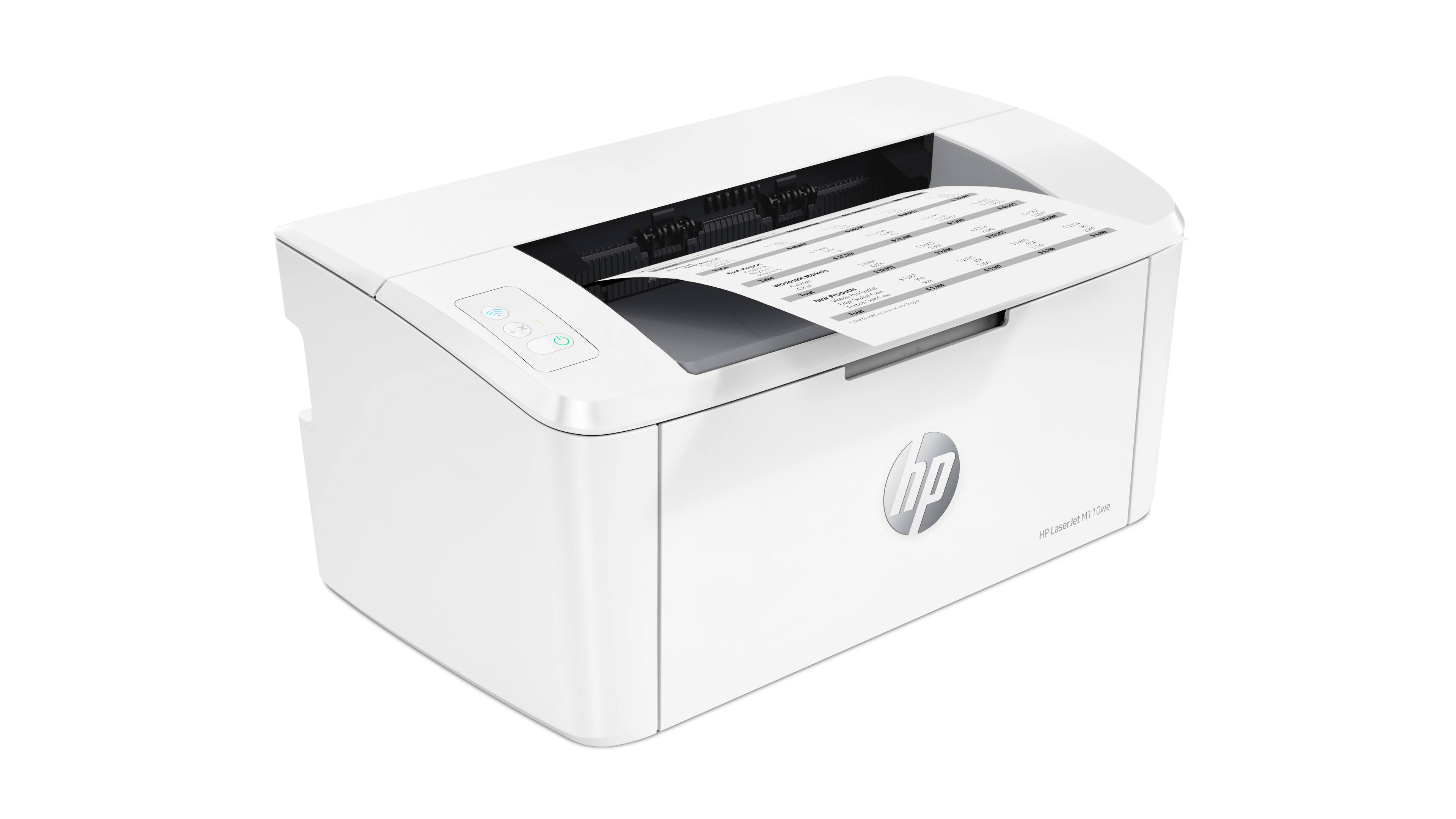 Angle. HP - LaserJet M110we Wireless Black and White Laser Printer with 6 months of Instant Ink included with HP+ - White.