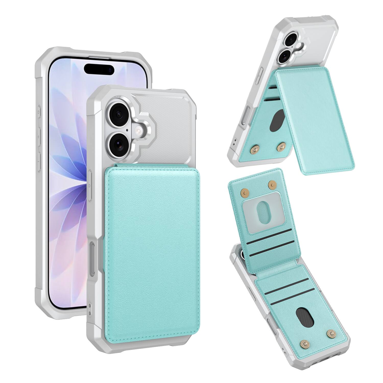 Alt View 2. Dteck - Shockproof Wallet Phone Case for Apple iPhone 17, PU Leather Flip Kickstand  Card Holder Cover, Magnetic Clasp - Green.