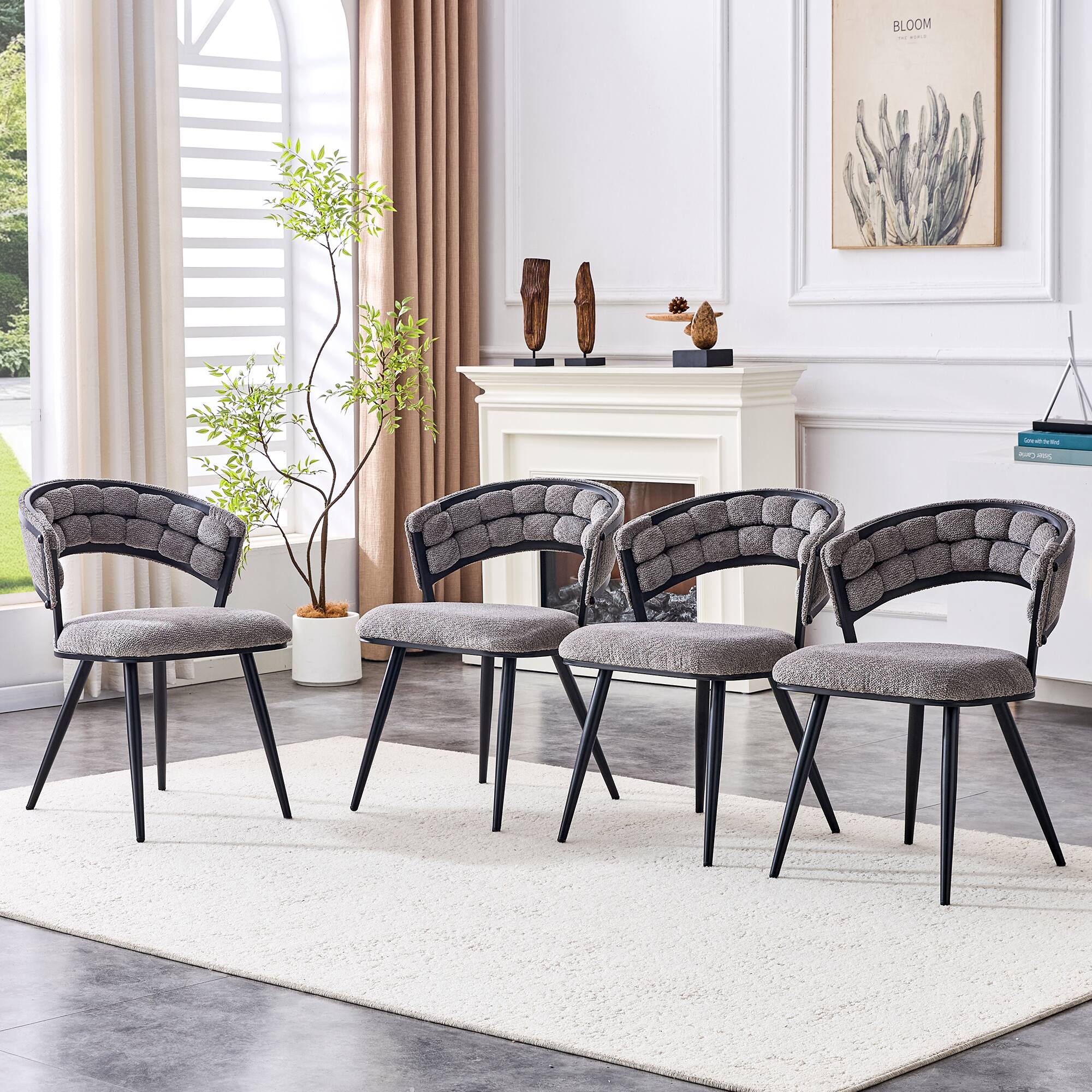 Back. Loheer - Loheer Dining Chairs Set of 2 Gray Chenille Upholstered Accent Chairs for Dining Room Kitchen, Black Legs, 1.83 ft - Black,Gray.