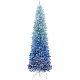 Costway - 6 FT Snow Flocked Artificial Christmas Tree with 435 Lush Branch Tips - Blue Gradient