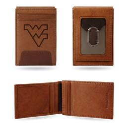 Rico Industries - West Virginia Mountaineers Embossed Premium Brown Leather Front Pocket Money Clip Wallet - Multi