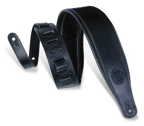 Front. Levy's Leathers - Veg-Tan Leather Guitar Strap, Signature Series - 3 inch. Wide - Black.