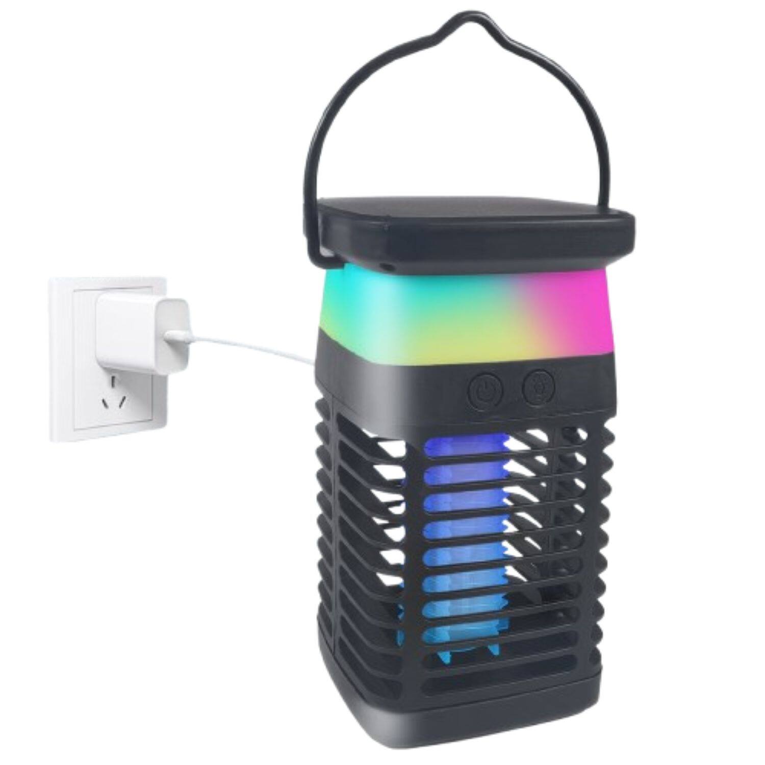 Angle. Stock Preferred - Solar & USB-C Rechargeable Mosquito Zapper Lamp – 4200V High-Voltage Bug Trap, UV Insect Killer with Reading & Ambient L - Black.