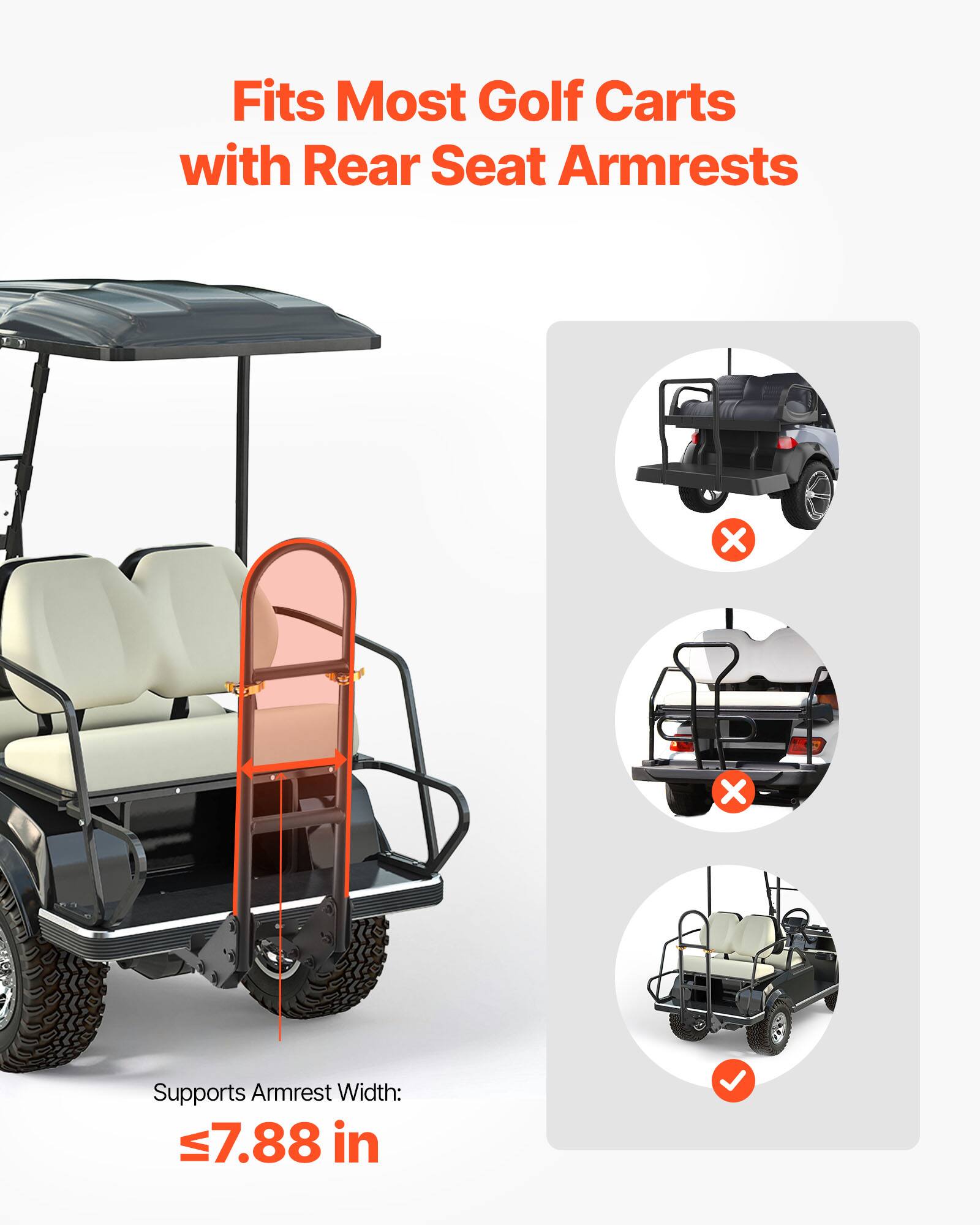 Fits Most Golf Carts with Rear Seat Armrests

Supports Armrest Width: ≤7.88 in