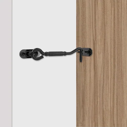 Front. Boyel Living - 4 in. Black Steel Sliding Barn Door Hook Lock Latch - Black.