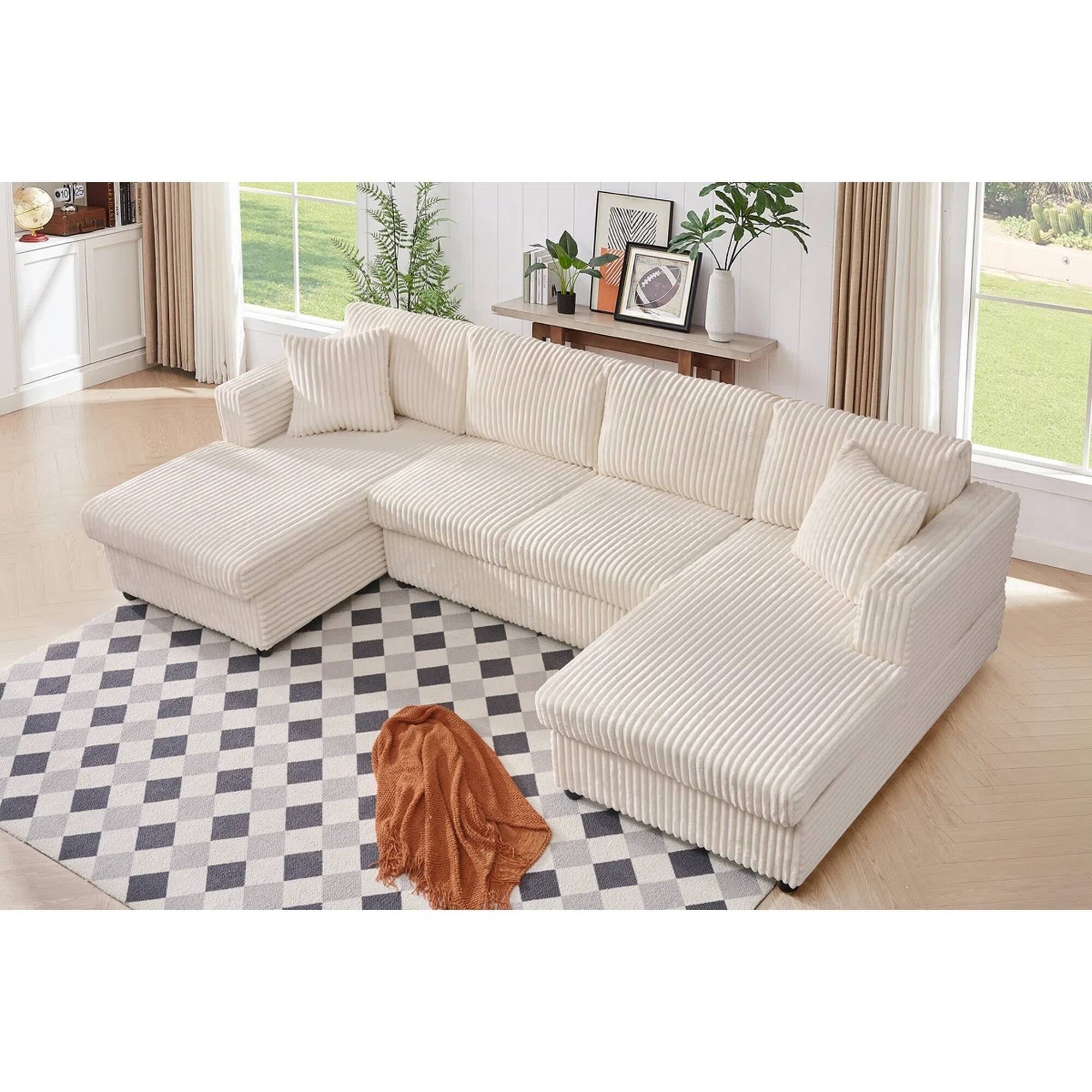 Alt View 1. Yardgrace - 6-Seater Modular U-Shaped Sectional Sofa – Extra Large Corduroy with Double Chaises - Beige.