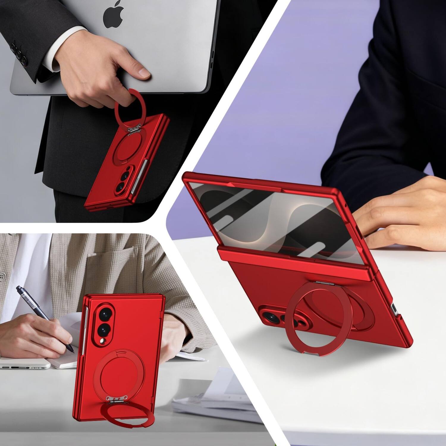 Alt View 4. Dteck - For Samsung Galaxy Z Fold8 Rugged Case With Screen Protector, Shockproof Magnetic Ring Stand Hinge Protection Cover - Red.