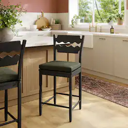 Jax Oak Wood Counter Stool With Wavy Razor Back and Cushion by Modway - Black Sage