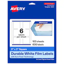 Avery - Durable Square Labels, 3" x 3", 600 Total - White