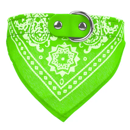 Front. DirectDeals - Leather Pet Collar with Triangle Bandana - Green.