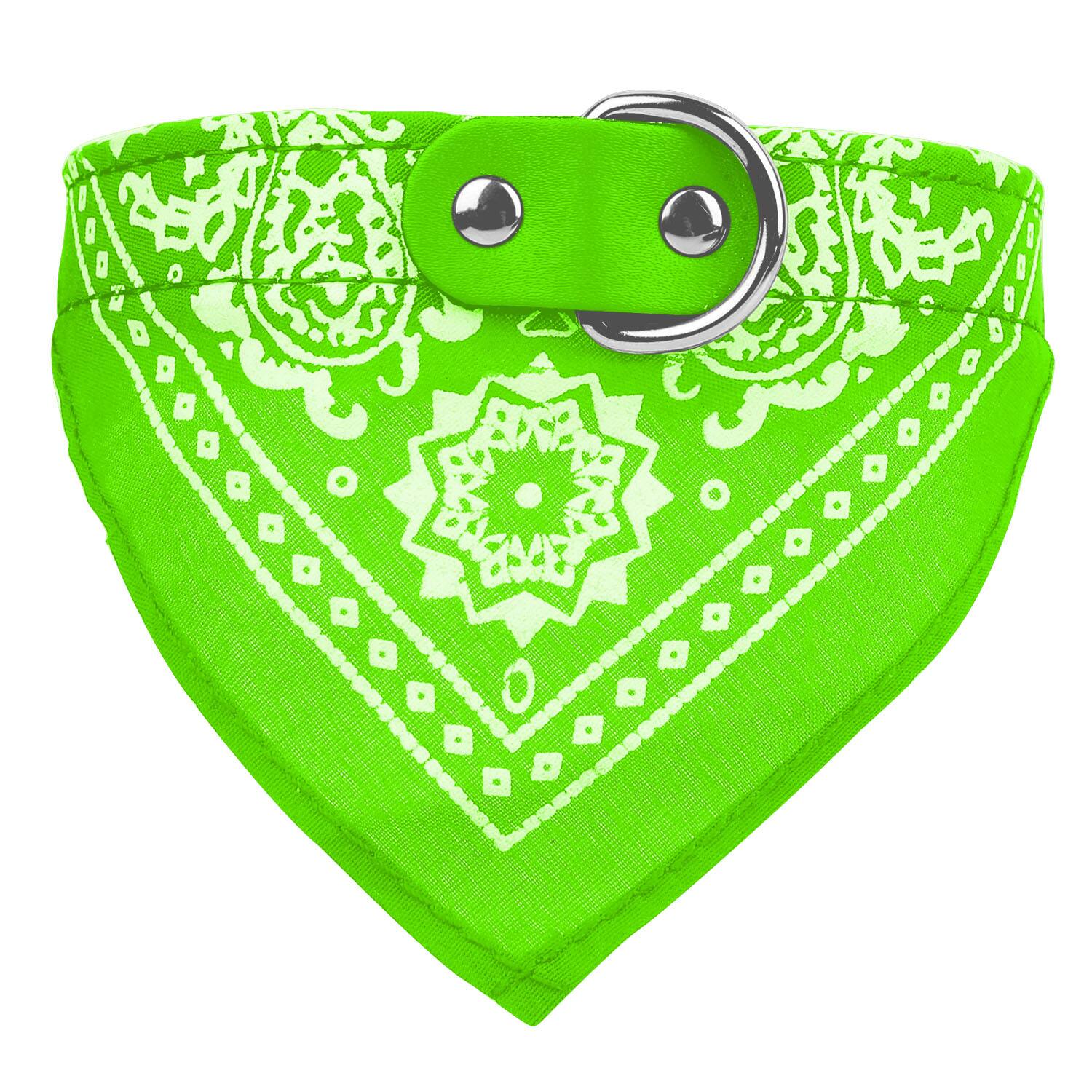 Front. DirectDeals - Leather Pet Collar with Triangle Bandana - Green.