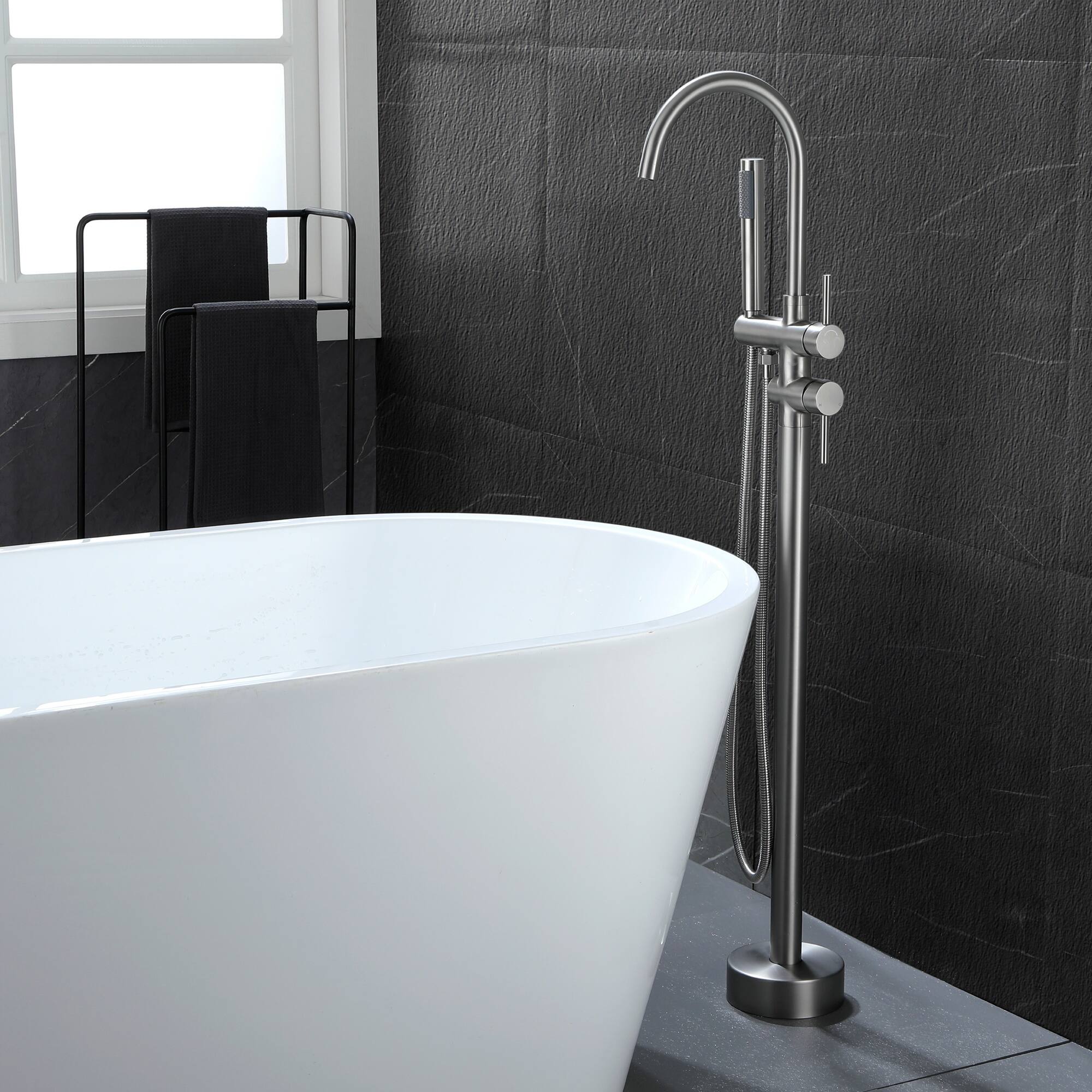 Alt View 4. Boyel Living - Brushed Nickel Freestanding Bathtub Faucet Solid Brass 360° Swivel Aerated Spout cUPC Certified - Brushed Nickel.