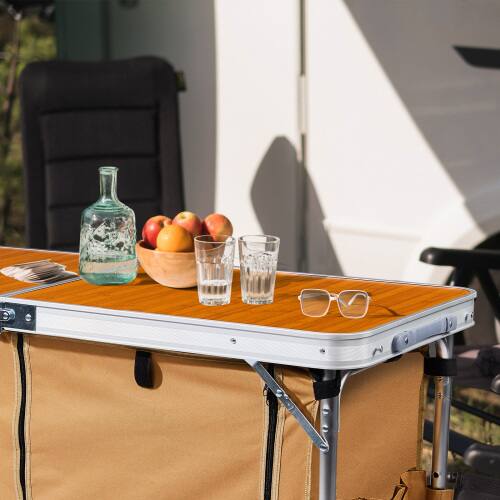 Alt View 7. Winado - 4FT Portable Aluminum Folding Camping Table with Storage, Adjustable Height, Carry Handle for Outdoor Camping Pinic - Wooden.
