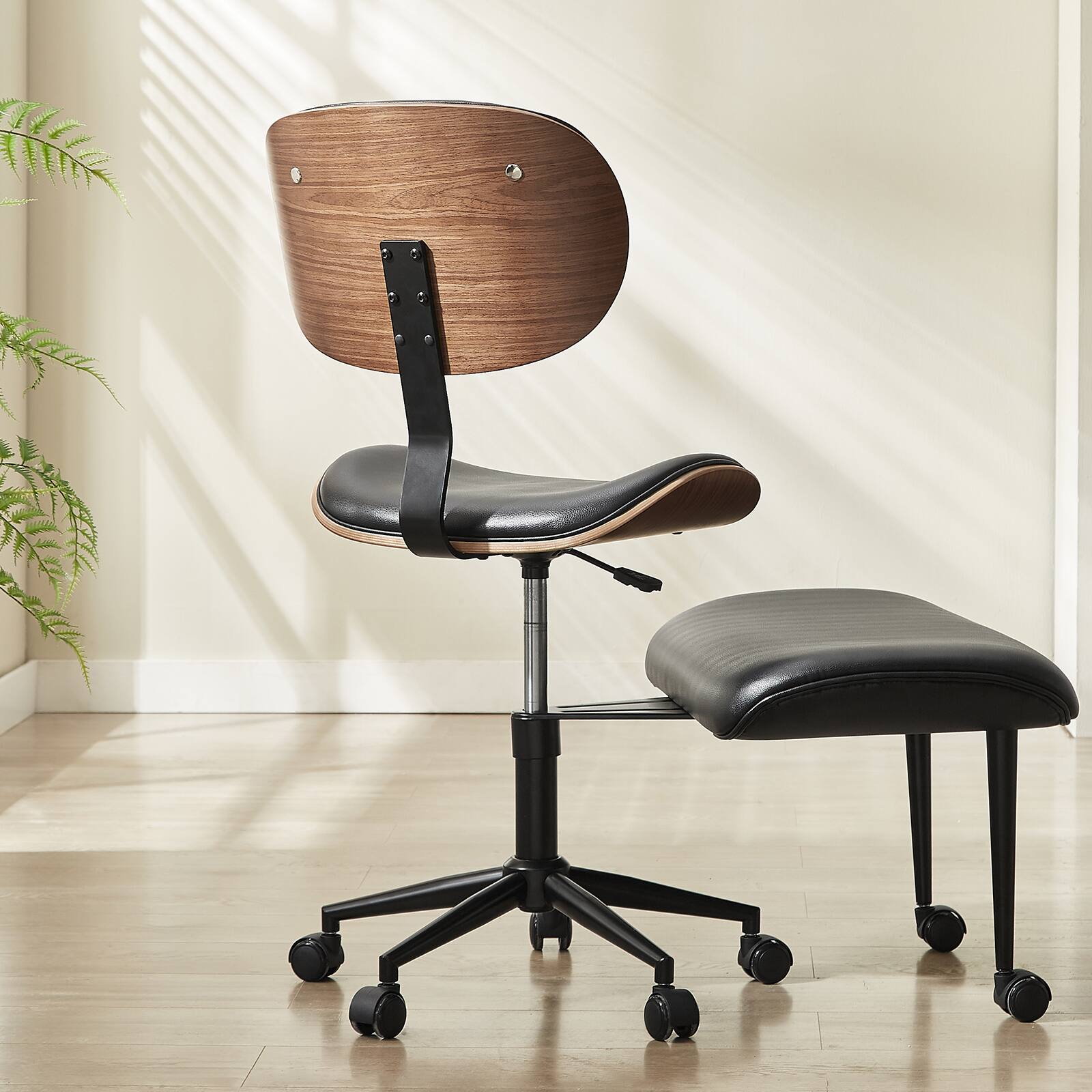 Alt View 6. Bestier - Ergonomic Cross-Legged Office Chair, 360° Swivel Adjustable Height & Faux Leather for Meditation, Yoga & Office - BLACK.