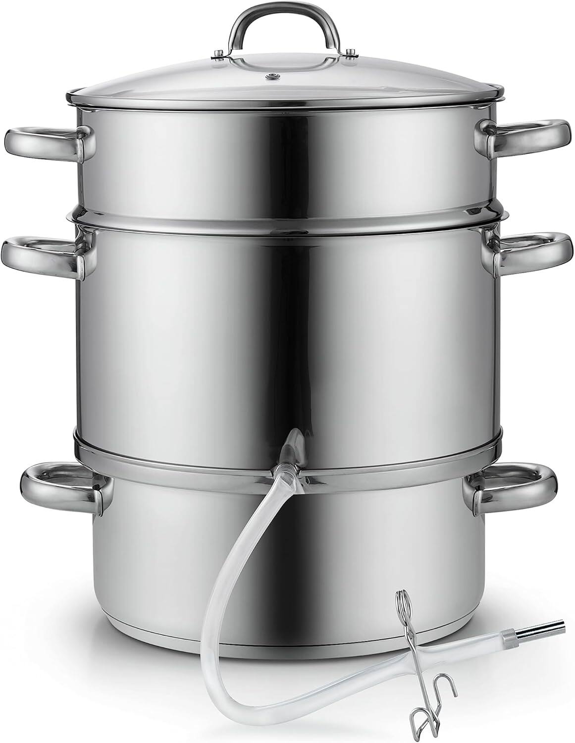Alt View 4. Cooks Standard - Steam Pot 11 Qt S/S Steam Canner for Fruit & Vegetable Juice Extraction,Jelly, Sauce, Syrup & Home Canning W/Glass Lid - Stainless Steel.