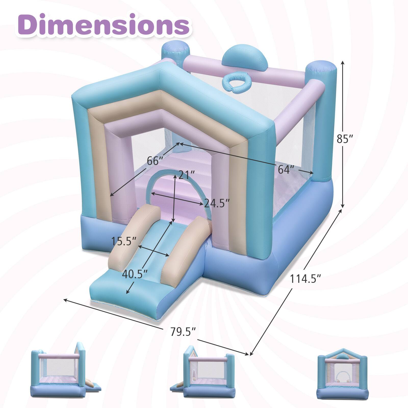 Dimensions: 85" x 66" x 21" x 64" x 24.5" x 15.5" x 40.5" x 114.5" x 79.5"