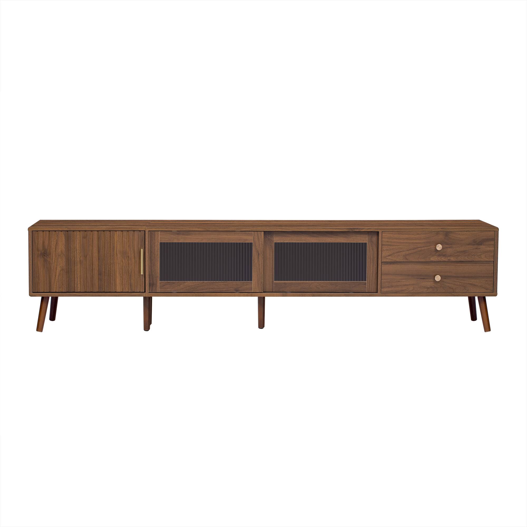 Alt View 3. Z-Edge - 76" TV Stand for TVs up to 85", Entertainment Center with Storage Cabinets,Glass-Doors, TV Media Console for Living Room - Walnut.