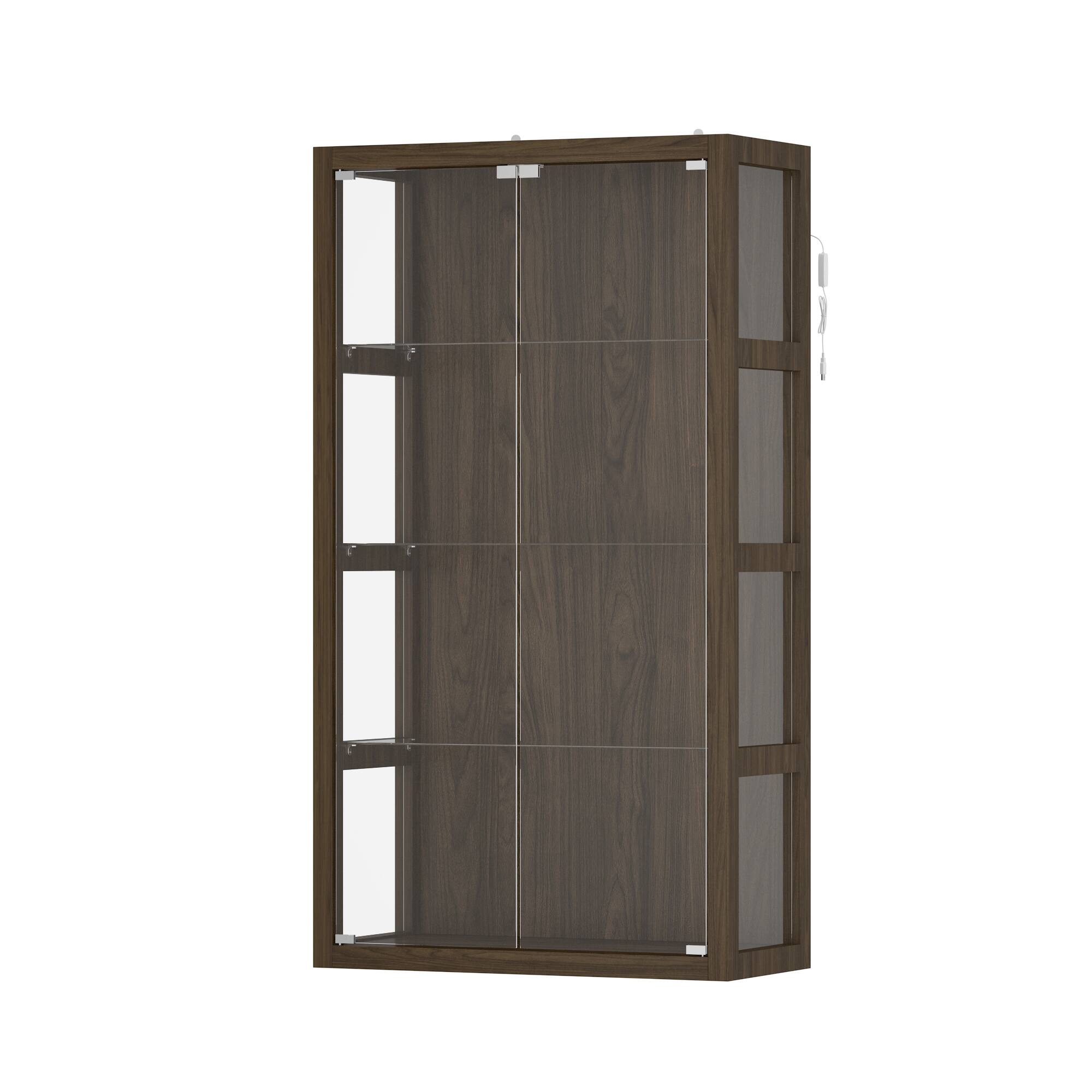 Angle. Famapy - Famapy Luxury Tempered Glass Door Display Cabinet with Press - Open & LED Lighting - Brown.