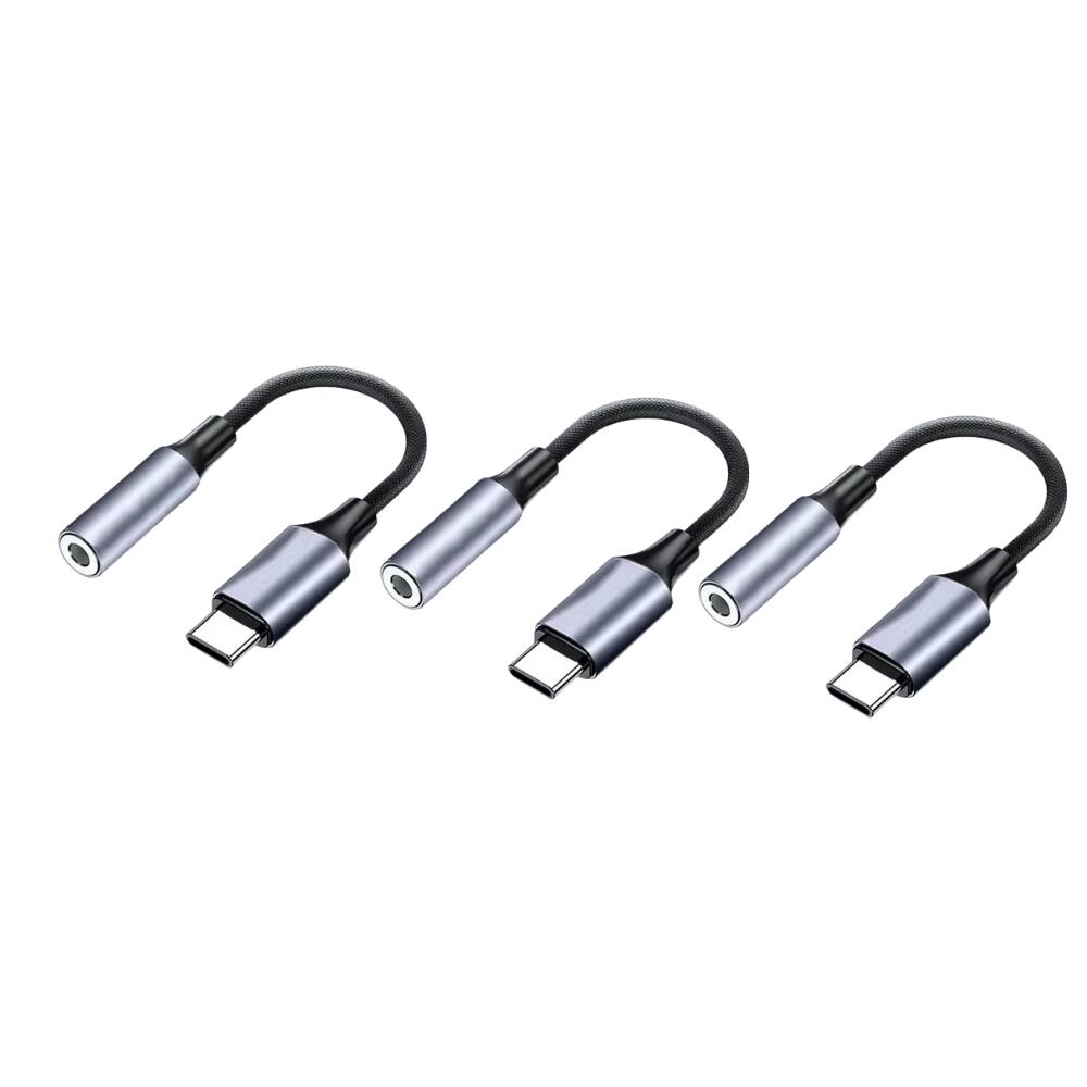 Alt View 1. Qixxronics - USB C to 3.5mm Audio Adapter Type C to Headphone Aux Jack Dongle Cable Cord Compatible with Smartphones (3 Pack) - Gray.