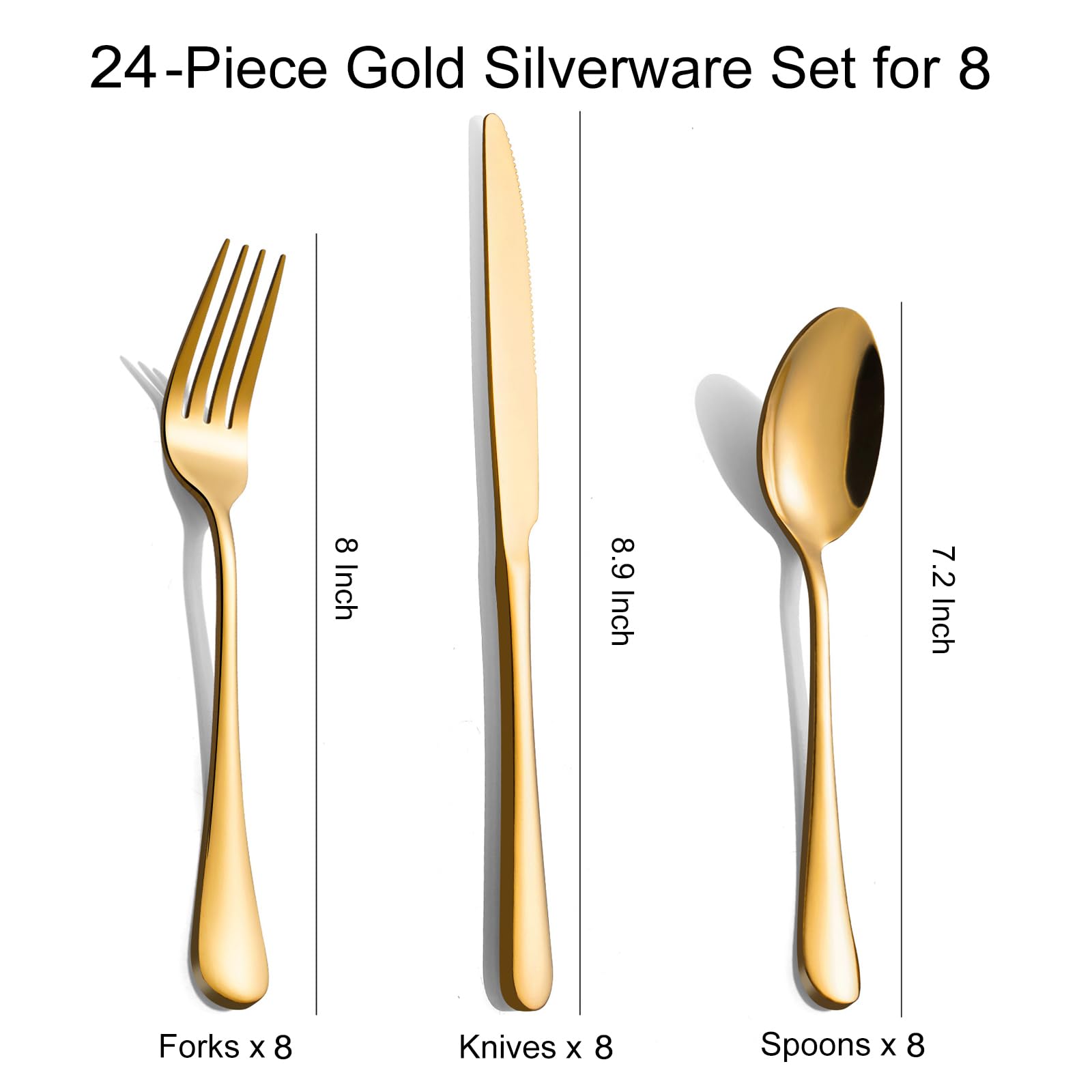 Left. Dazzed Corner - 24-Piece Gold Silverware Set for 8, Stainless Steel Flatware Cutlery Set - NYK7R9Q.