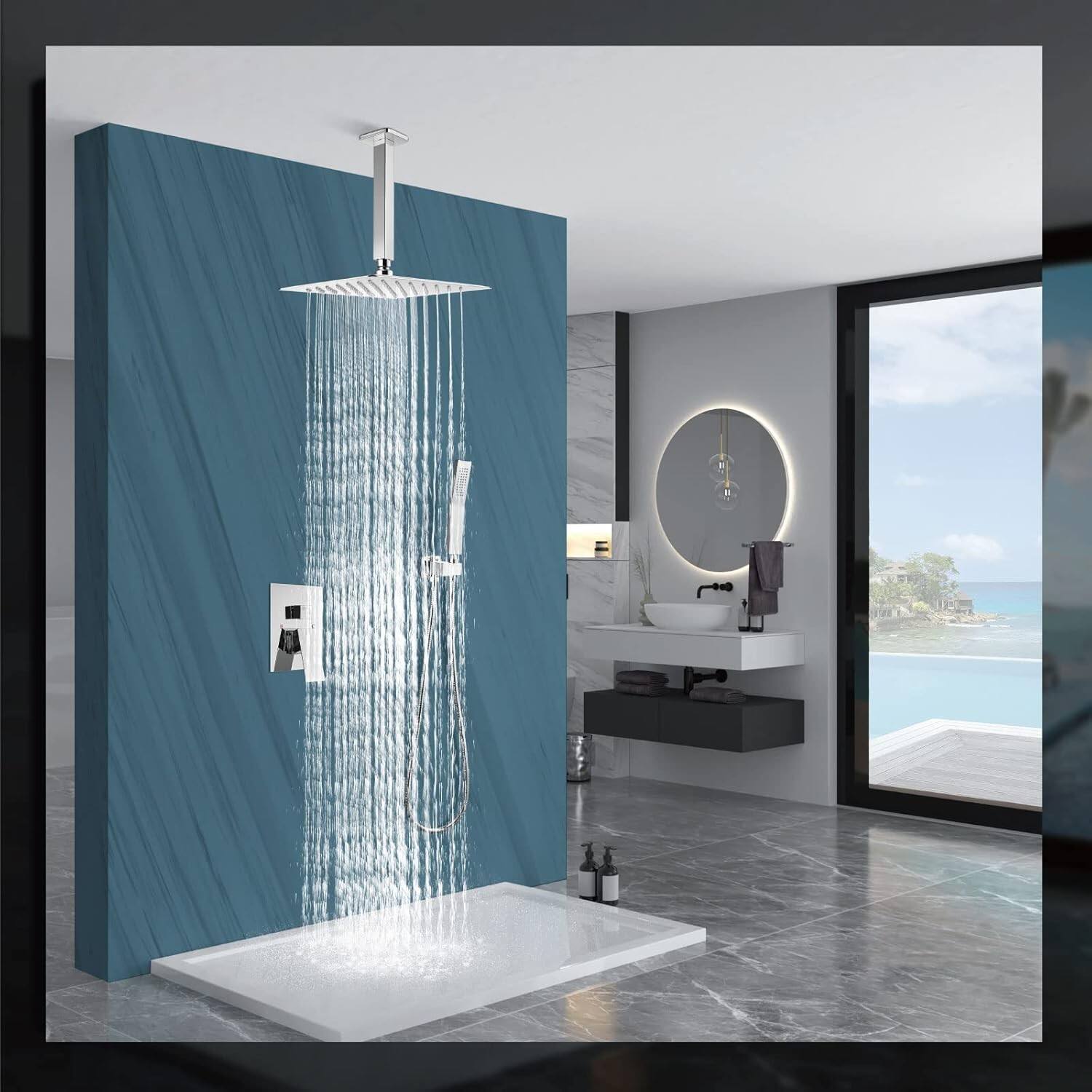 Alt View 2. MOOSOO - Brushed Nickel Shower System 12 Inch Bathroom Rain Shower Combo Set Wall Mounted Rainfall Shower Head Handheld System - Brushed Nickel.