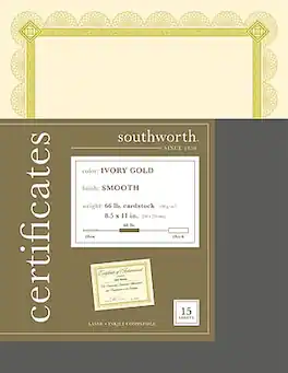 Southworth - Premium Spiro Design Certificates, 8.5" x 11", 15/Pack (CTP2V) - Ivory/Gold