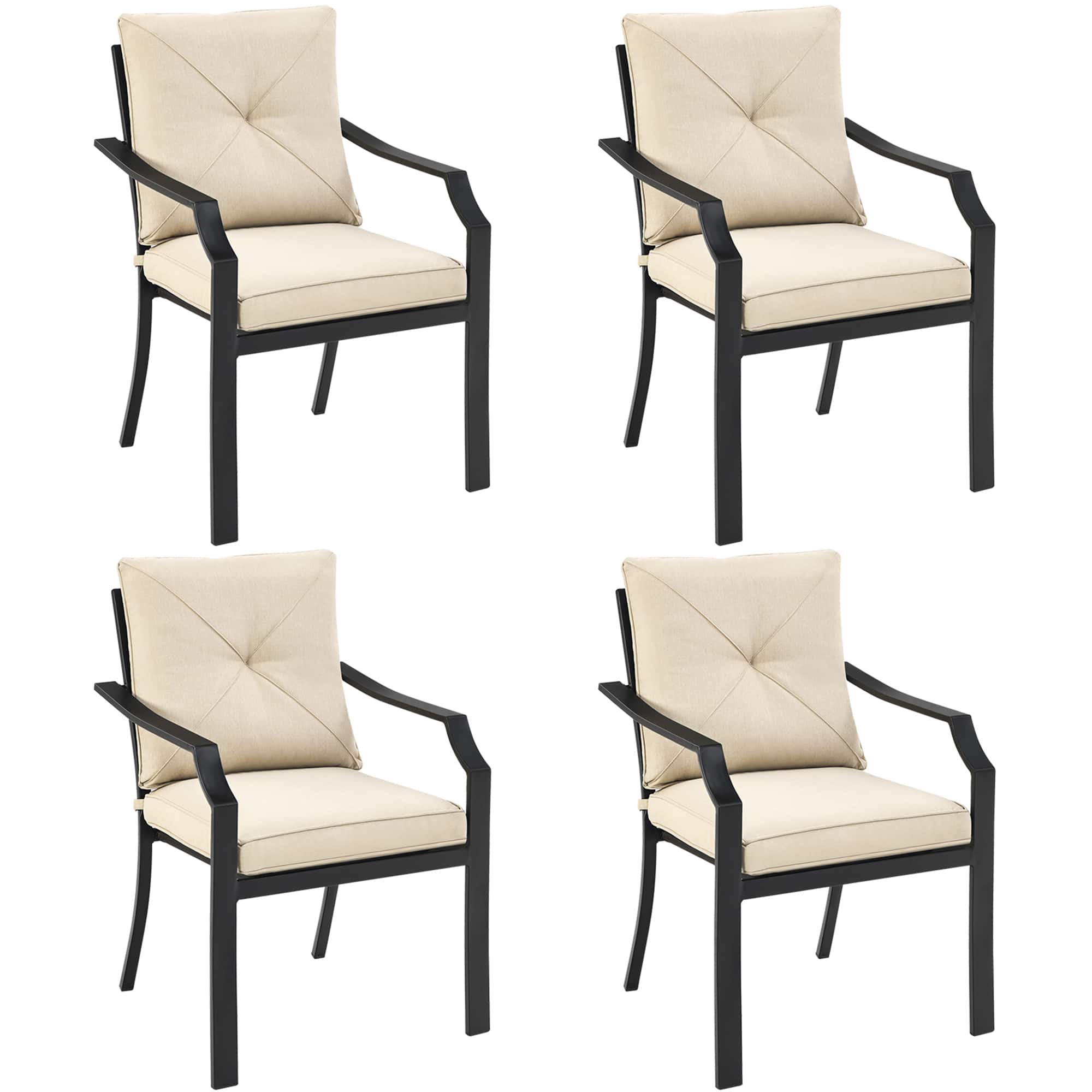 Front. Gymax - Gymax Set of 4 Stackable Patio Dining Chair Cushioned Armchair Bistro Chair - Black.