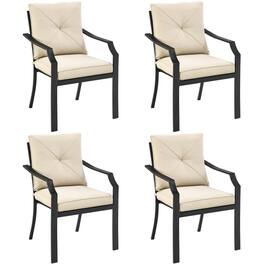 Gymax - Set of 4 Stackable Patio Dining Chair Cushioned Armchair Bistro Chair - Black