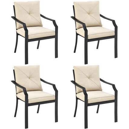 Front. Gymax - Gymax Set of 4 Stackable Patio Dining Chair Cushioned Armchair Bistro Chair - Black.