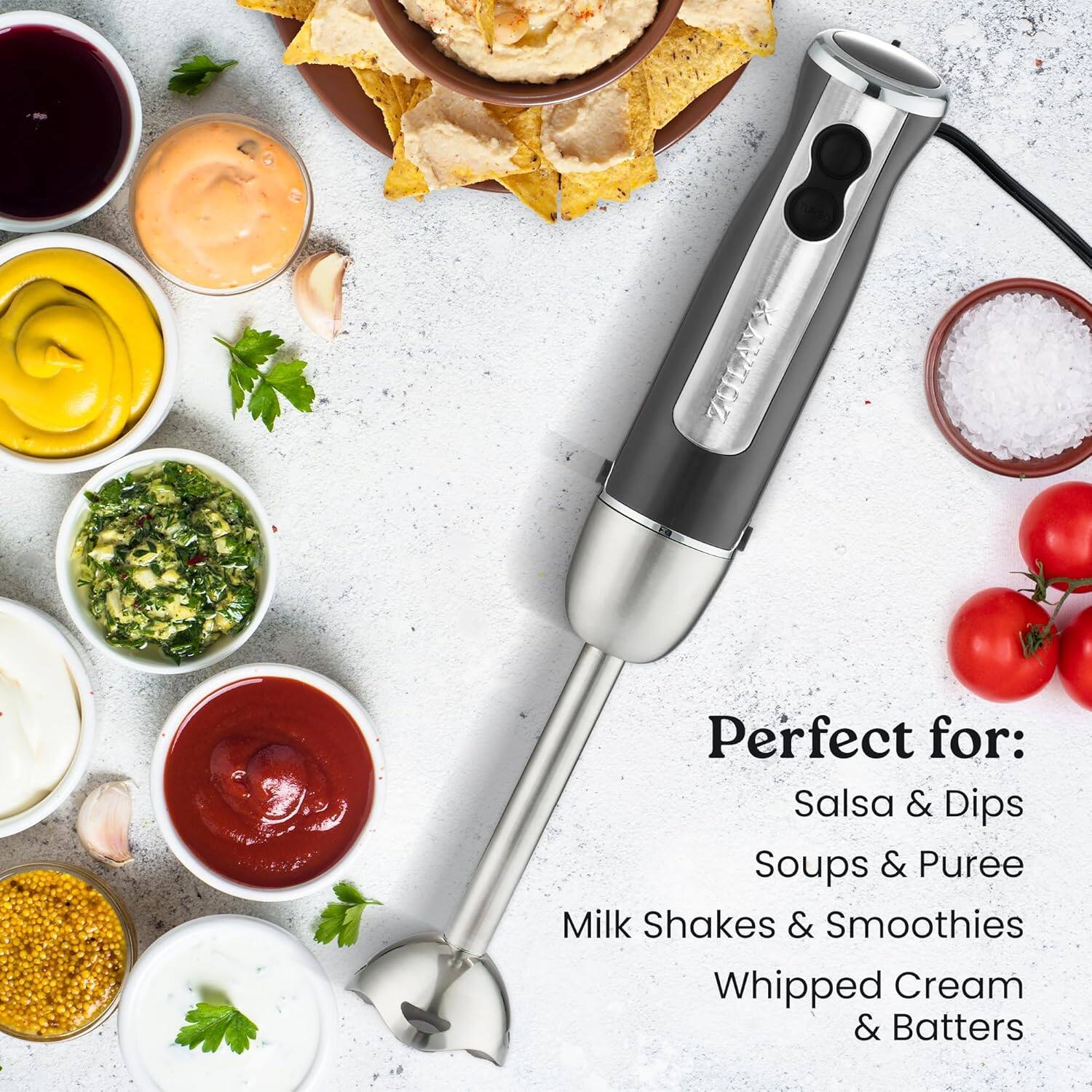 Angle. Zulay Kitchen - Zulay Kitchen Immersion Stick Mixer Hand Blender - Gray.