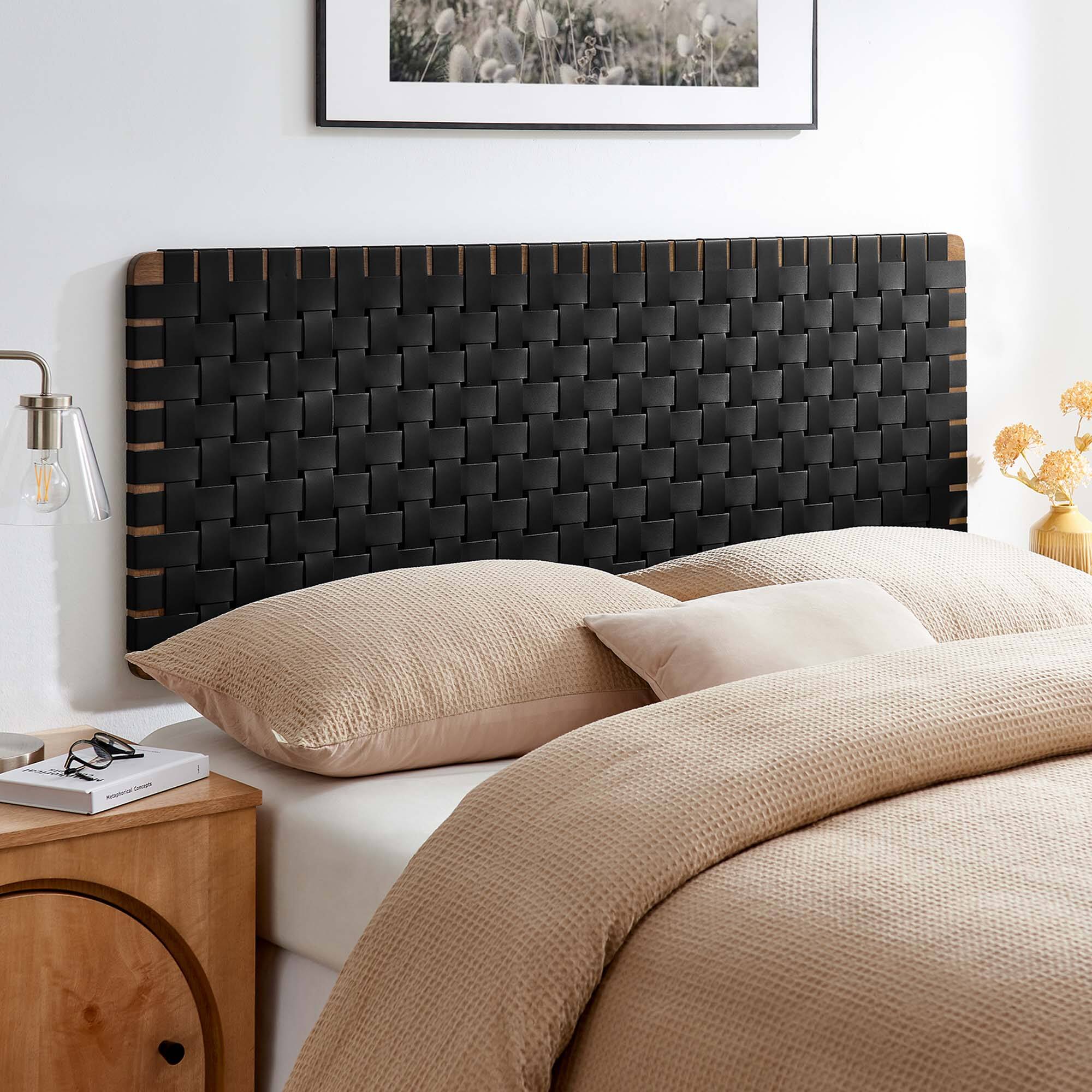 Alt View 2. Modway - Sparta Weave Wall-Mount Vegan Leather Queen Headboard by Modway - Black.
