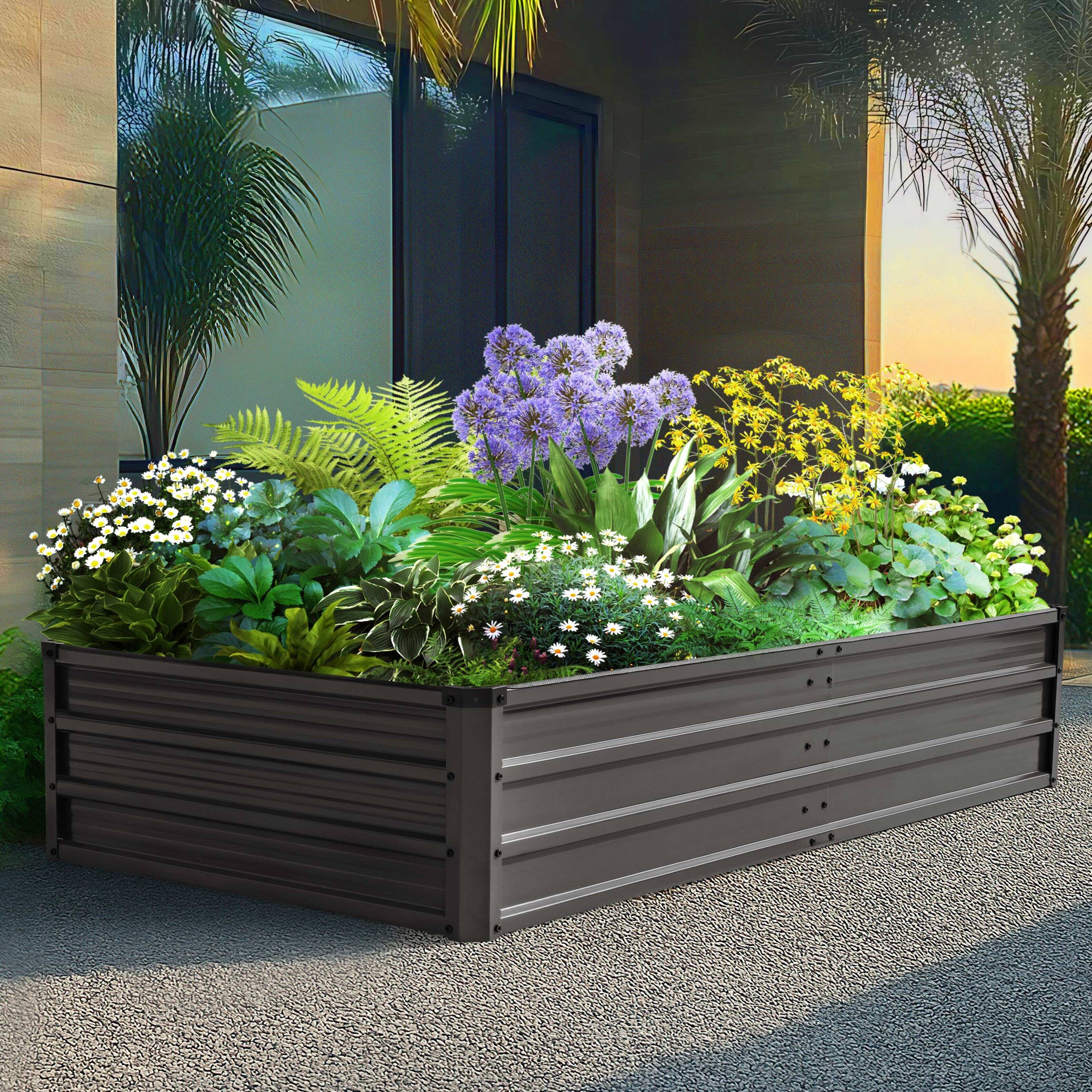 Left. Nuu Garden - 6x3x1ft Rectangular Galvanized Raised Garden Bed Metal Planter Box for Vegetables Flowers Herb - Dark Gray.