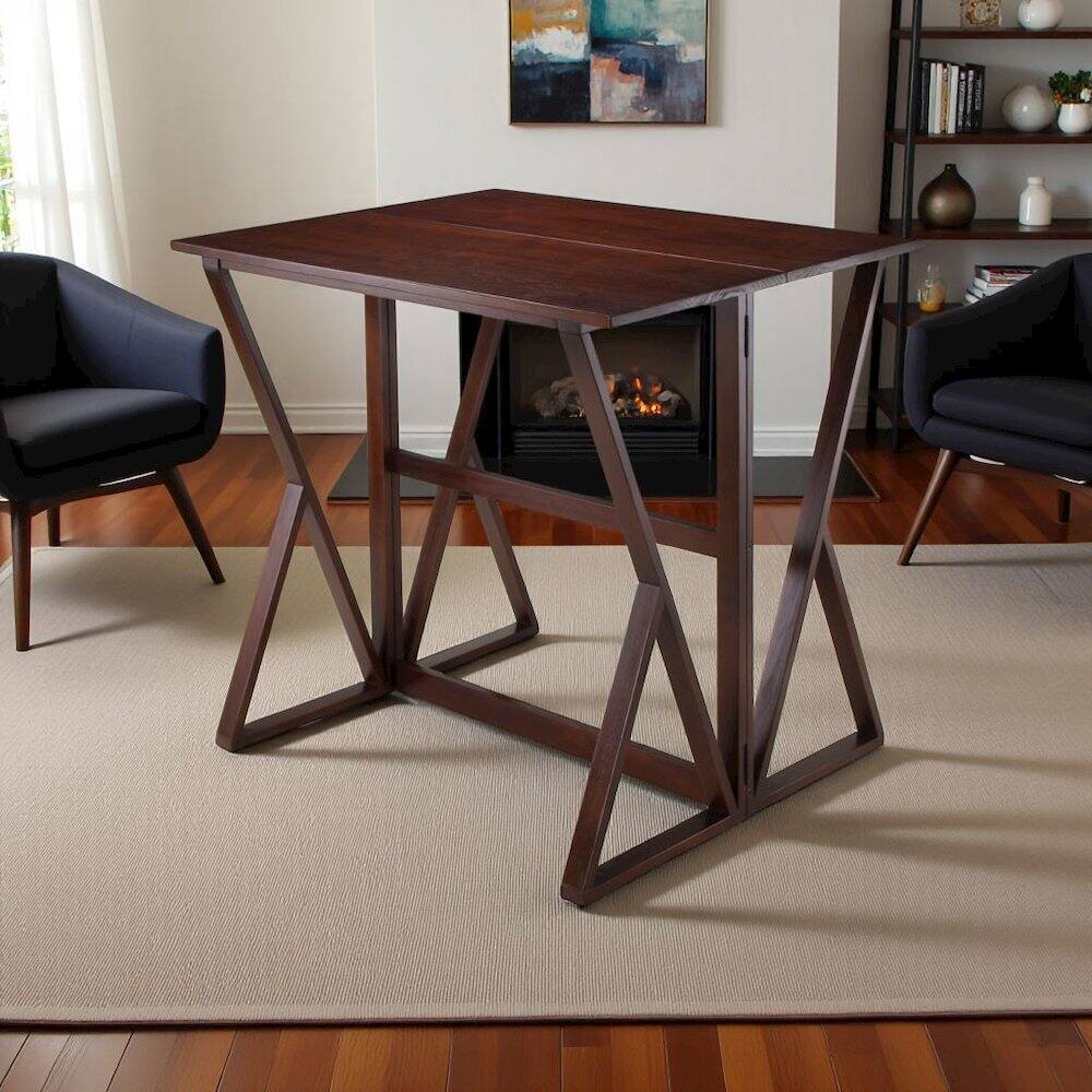 Left. FurniFact - Antique Walnut Counter Height Table – Small Foldable Dining Table for 2 - Walnut.