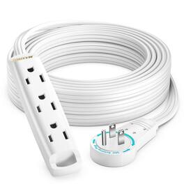 Maximm - 15 Ft 360° Rotating Flat Plug Extension Cord with 3 Outlets on One Side, Space-Saving Design, UL-Certified - White