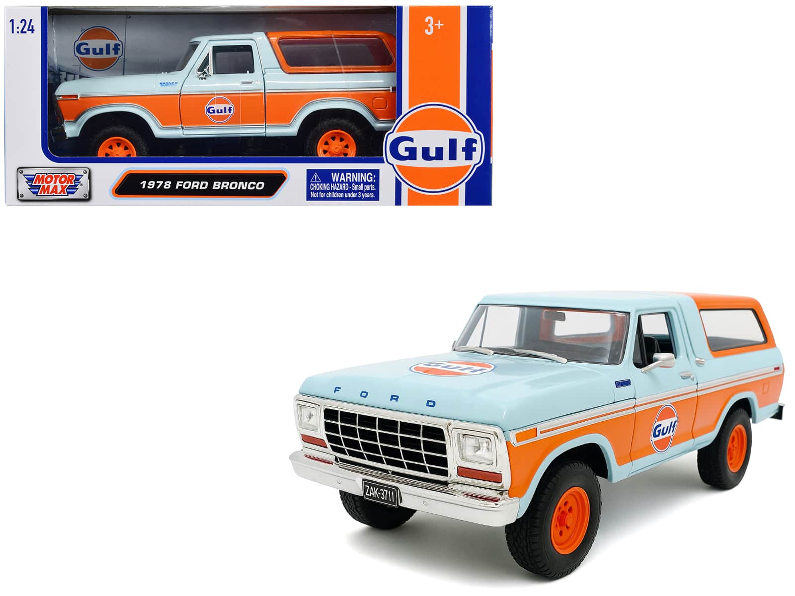 "1978 Ford Bronco Light Blue and Orange ""Gulf Oil"" ""Gulf Die-Cast Collection"" 1/24 Diecast Model Car by Motormax" price history on PriceWatchPro