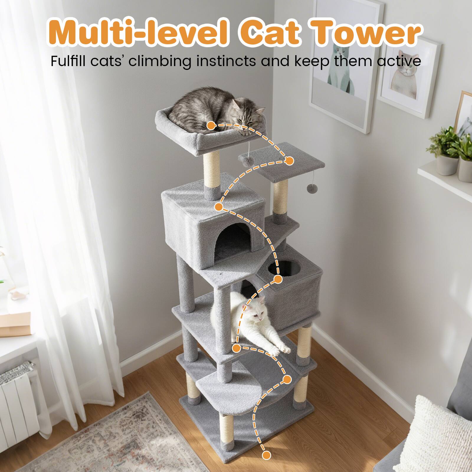 Multi-level Cat Tower  
Fulfill cats' climbing instincts and keep them active
