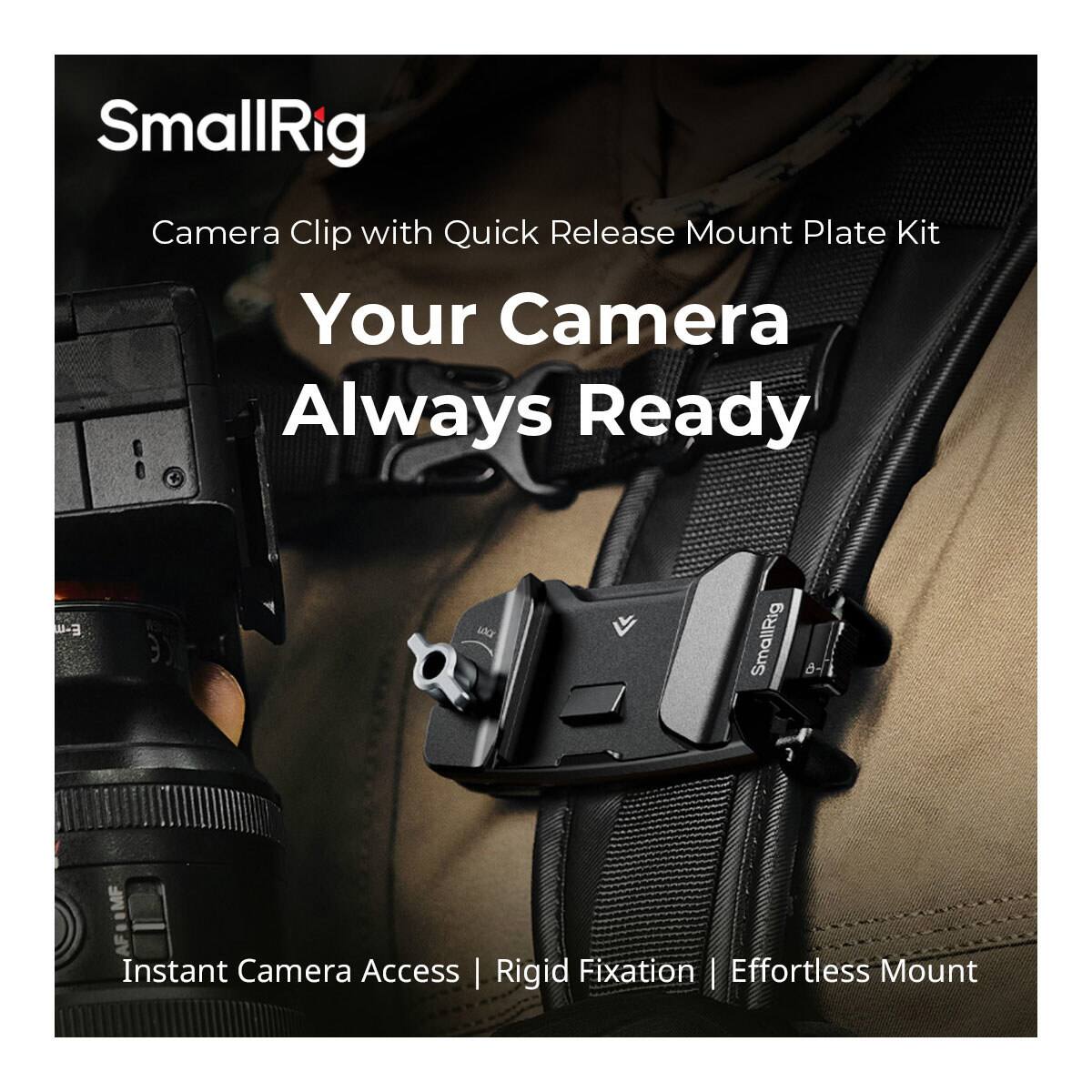 SmallRig Camera Clip with Quick Release Mount Plate Kit  
Your Camera Always Ready  

a) Instant Camera Access  
Rigid Fixation | Effortless Mount